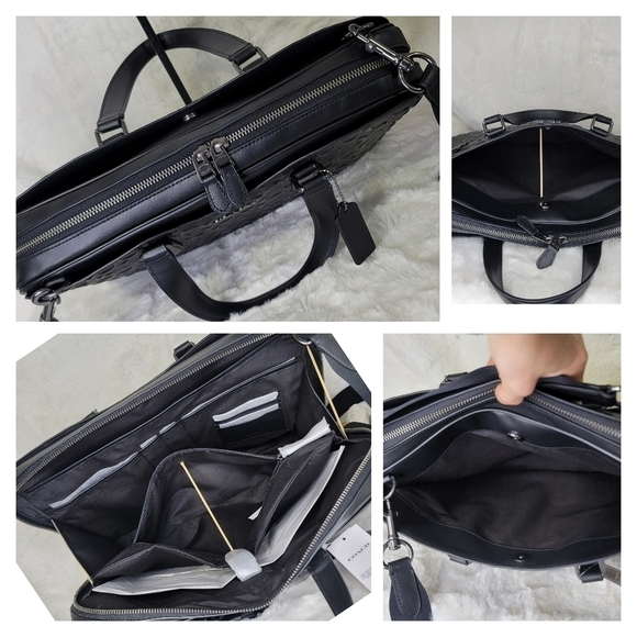 ✅️ COACH Signature Leather Designer Laptop Briefcase Work Bag NWT Rare unisex - Picture 11 of 15
